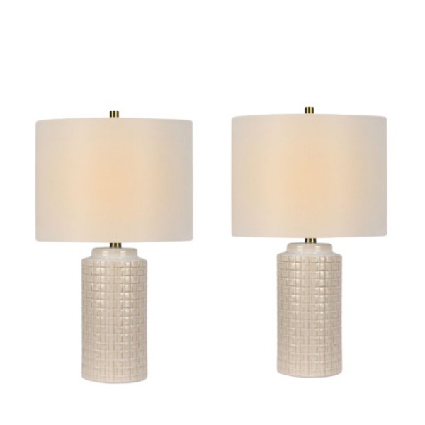 White Basket Weave Ceramic Table Lamps, Set of 2