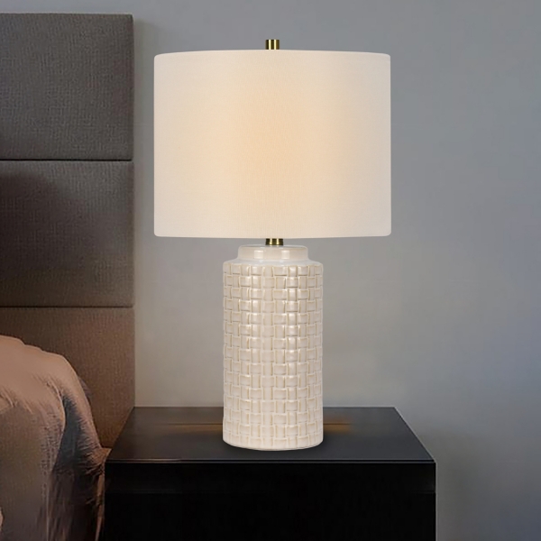 White Basket Weave Ceramic Table Lamps, Set of 2