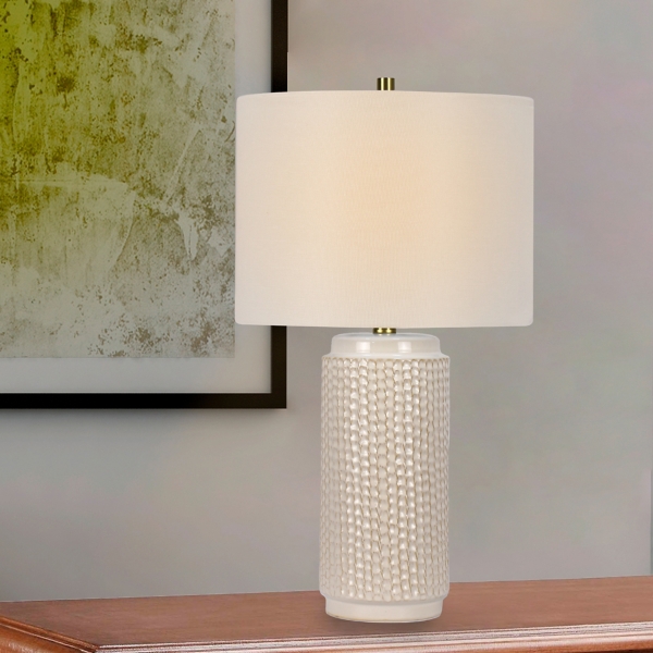 White Textured Cylinder Table Lamps, Set of 2
