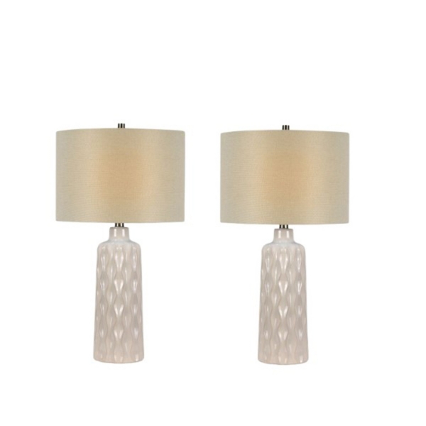 White Honeycomb Wave Table Lamps, Set of 2