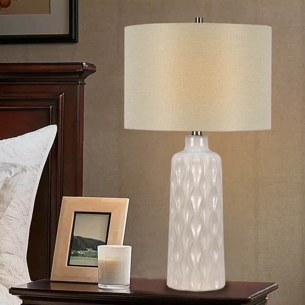 White Honeycomb Wave Table Lamps, Set of 2