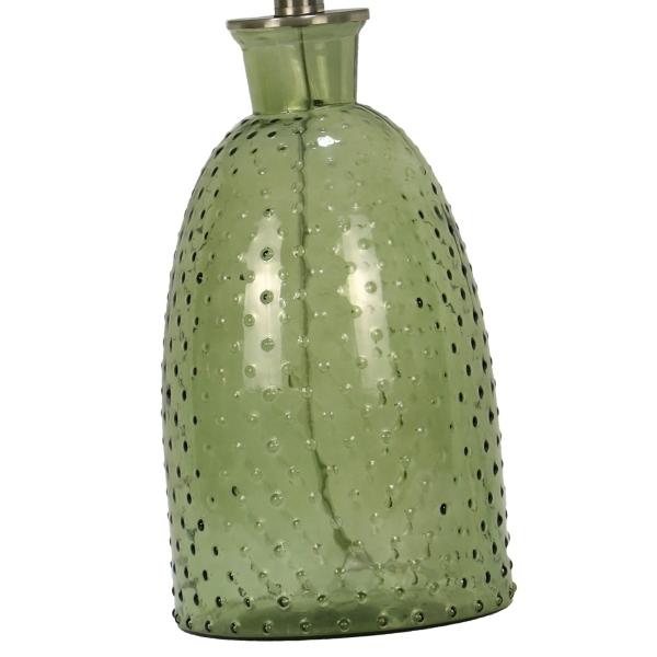 Green Hobnail Glass Table Lamps, Set of 2