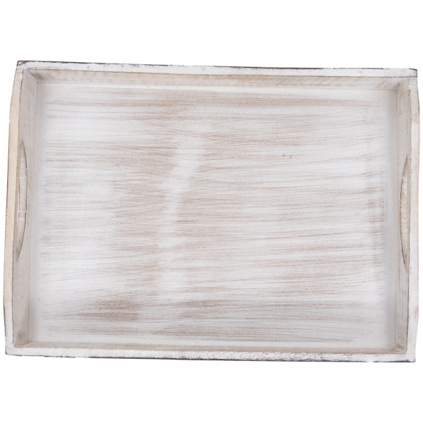 Brushed White Chevron Carved Trays, Set of 2