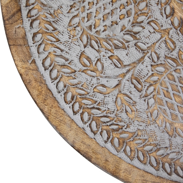 Round Antique Gray Engraved Accent Table