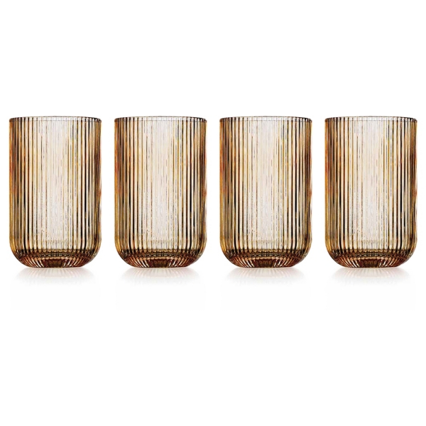 Amber Ribbed Highball Glasses, Set of 4 Kirklands Home