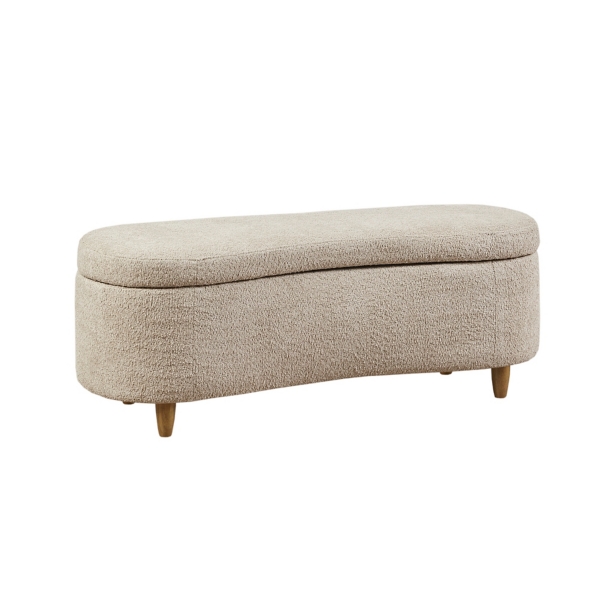 Cream Boucle Flip-Top Storage Bench