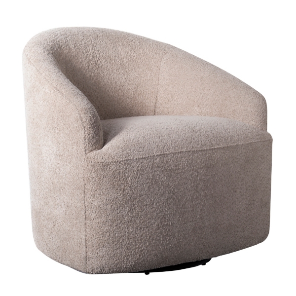 Ivory Boucle Barrel Swivel Accent Chair
