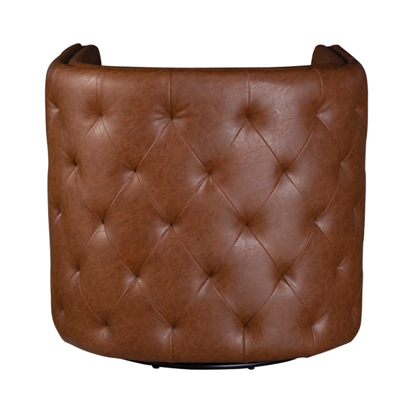Brown Tufted Faux Leather Barrel Swivel Chair