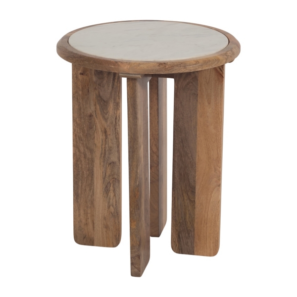 Natural Wood and Marble Asymmetrical Accent Table