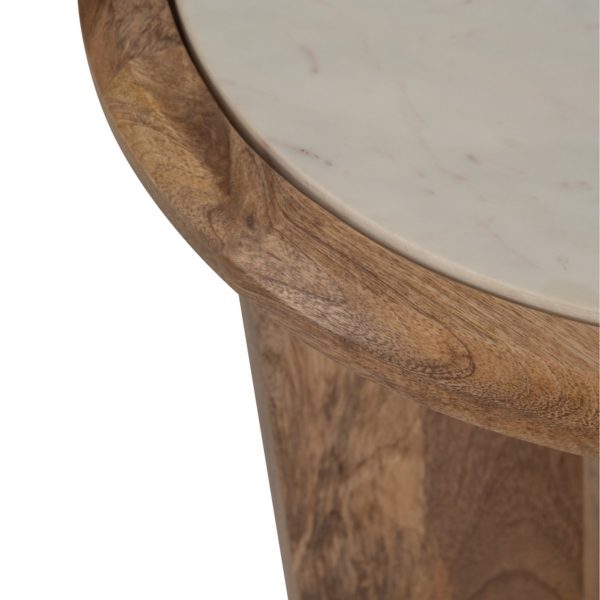 Natural Wood and Marble Asymmetrical Accent Table