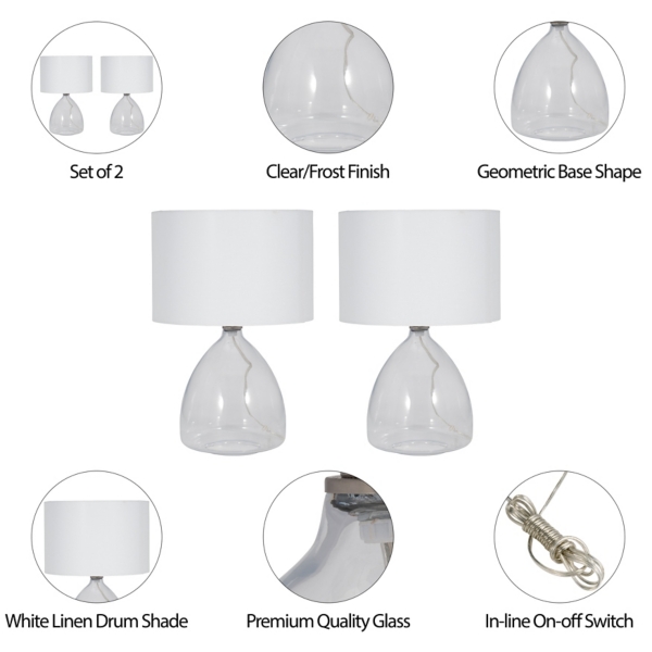 Clear Glass Tapered Table Lamps, Set of 2