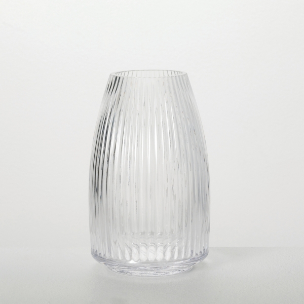 Clear Round Ribbed Glass Vase