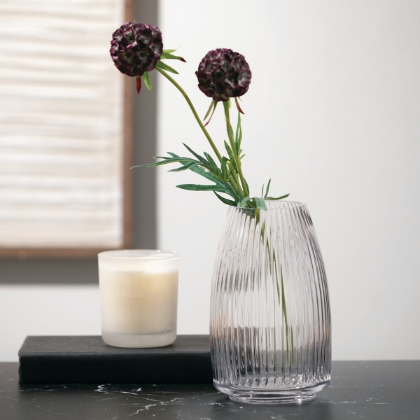 Clear Round Ribbed Glass Vase