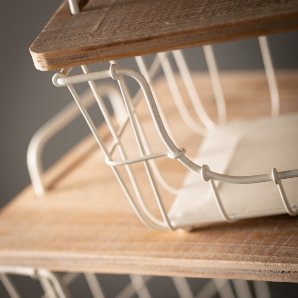 White Metal Wire Kitchen Baskets, Set of 2
