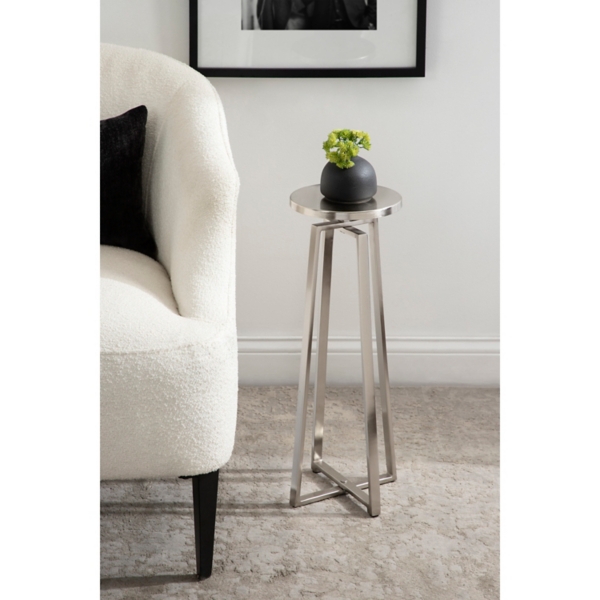 Round Zia Silver Metal Accent Table