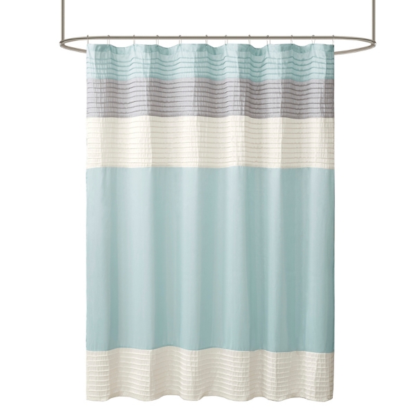 Light Blue Colorblock Silky Shower Curtain