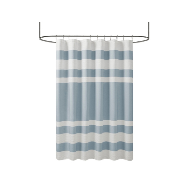 Light Blue Striped Waffle Shower Curtain