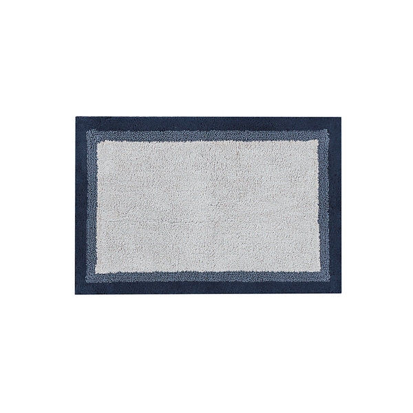 Navy Blue Border Cotton Bath Mat, 27x45 | Kirklands Home