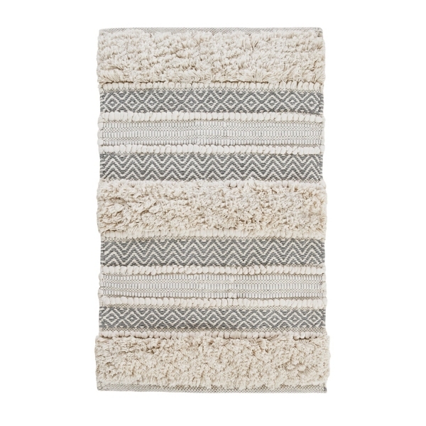 Gray Tufted Stripes Woven Bath Mat