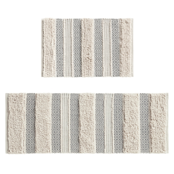 Gray Tufted Stripes Woven Bath Mat