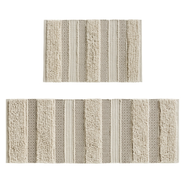 Neutral Tufted Stripes Woven Bath Mat