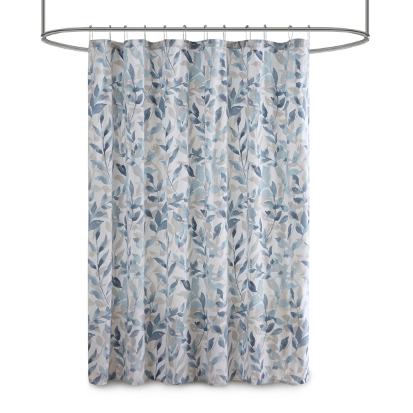 Blue Botanical Microfiber Shower Curtain