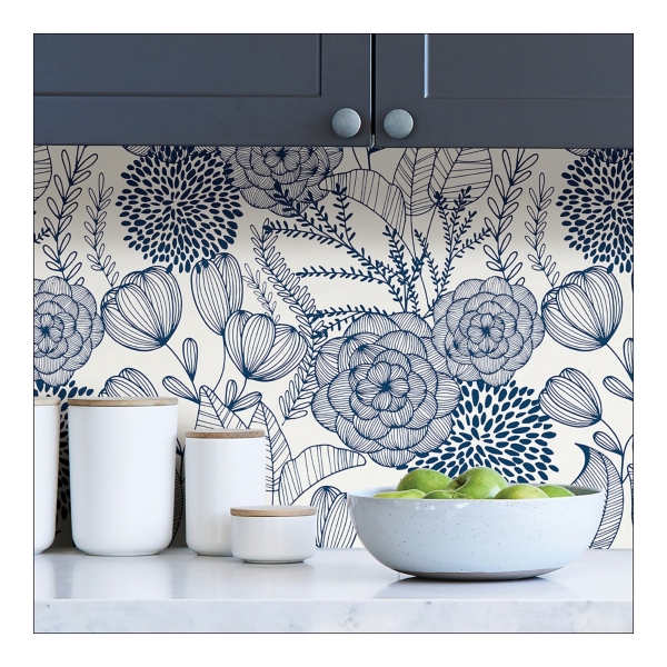 Navy Floral Garden Peel & Stick Wallpaper