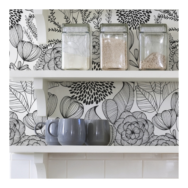 Black & White Floral Garden Peel & Stick Wallpaper