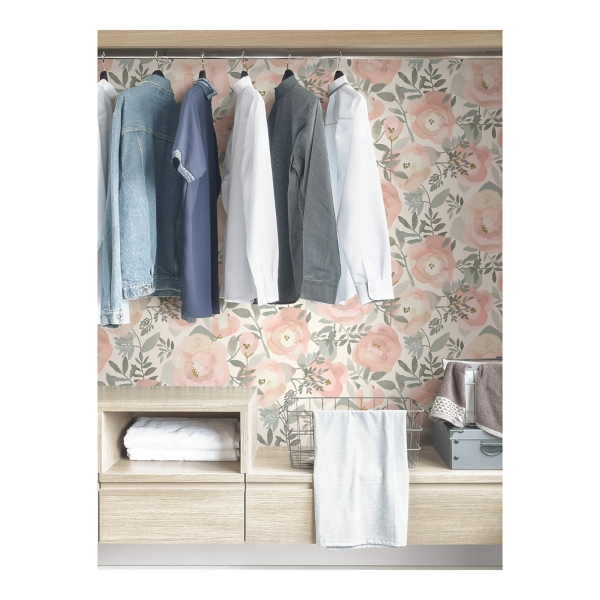 Pink Watercolor Roses Peel & Stick Wallpaper