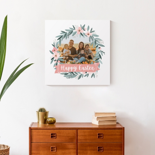 Personalized Photo Easter Wreath Canvas Plaque