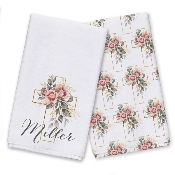 Personalized Floral Cross Tea Towels, Set of 2