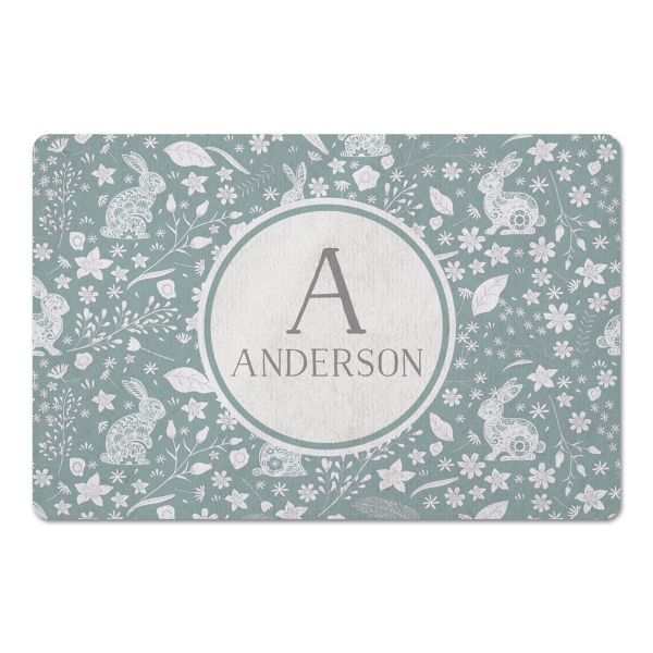 Personalized Blue Bunny and Floral Floor Mat