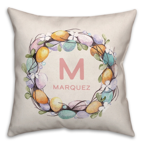 Personalized Monogram Egg Wreath Pillow