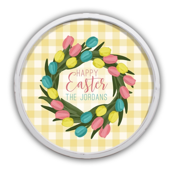 White Personalized Happy Easter Tulip Wall Plaque