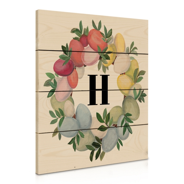 Personalized Monogram Egg Wreath Wood Wall Plaque