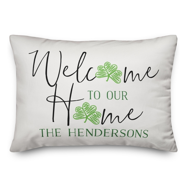 Welcome to our Home Shamrock Personalized Pillow