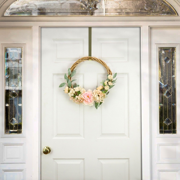 Rose and Peony Half Hoop Wreath