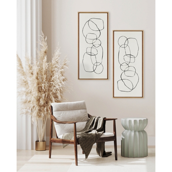 Neutral Abstract Circles Framed Canvas Art Print