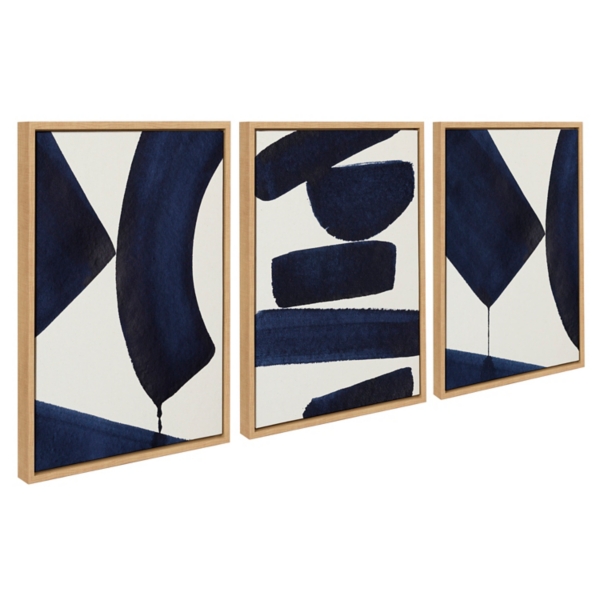 Blue Abstract Framed Canvas Art Prints, Set of 3