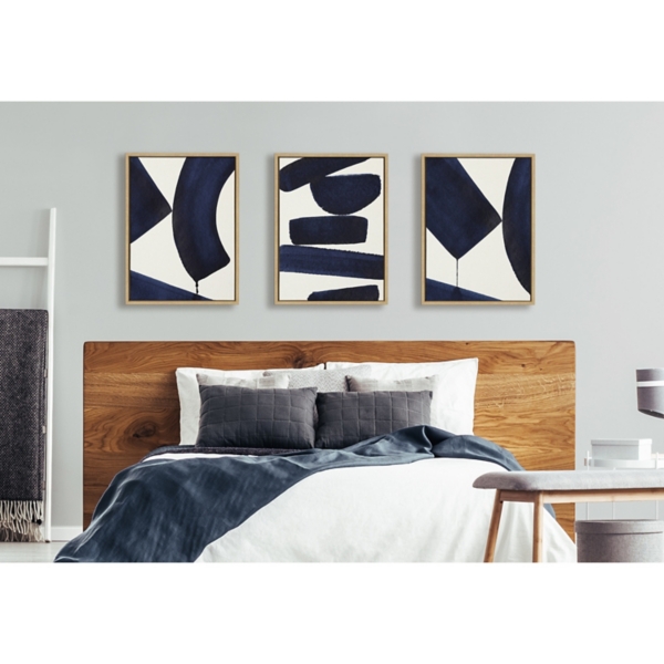 Blue Abstract Framed Canvas Art Prints, Set of 3