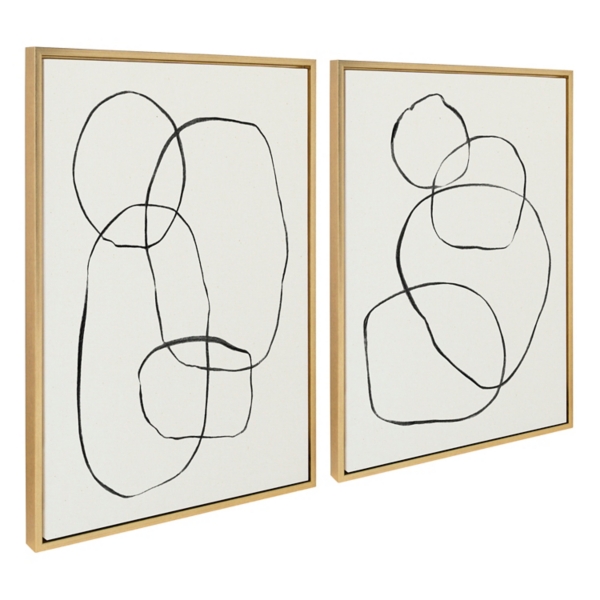 Neutral Circles Framed Canvas Art Prints, Set of 2