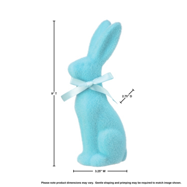 Blue Flocked Terracotta Bunny Statue