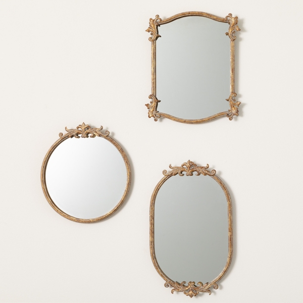 Gold Ornate Heirloom Wall Mirrors, Set of 3