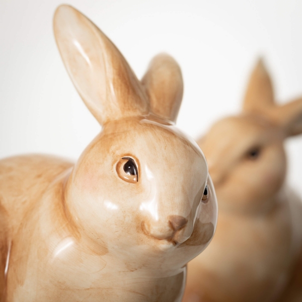 Brown Ceramic Sitting Bunny Figurines, Set of 2
