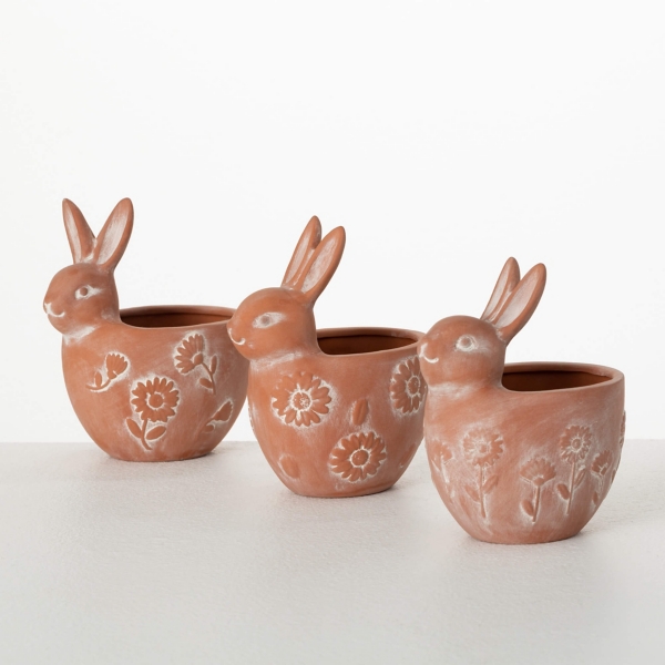 Terracotta Bunny Planters, Set of 3
