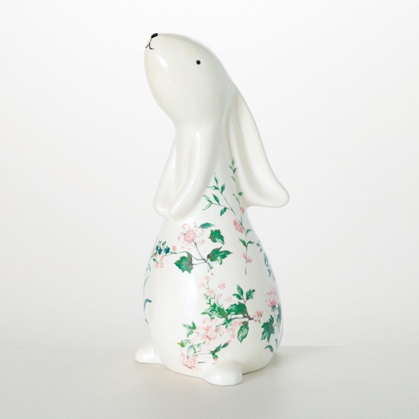 Floral Ceramic Bunny Figurine