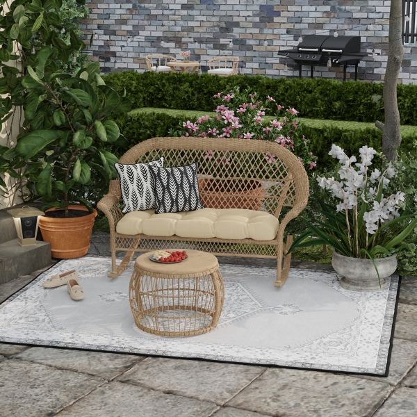 Black & White Geometric Leaves Outdoor Pillow