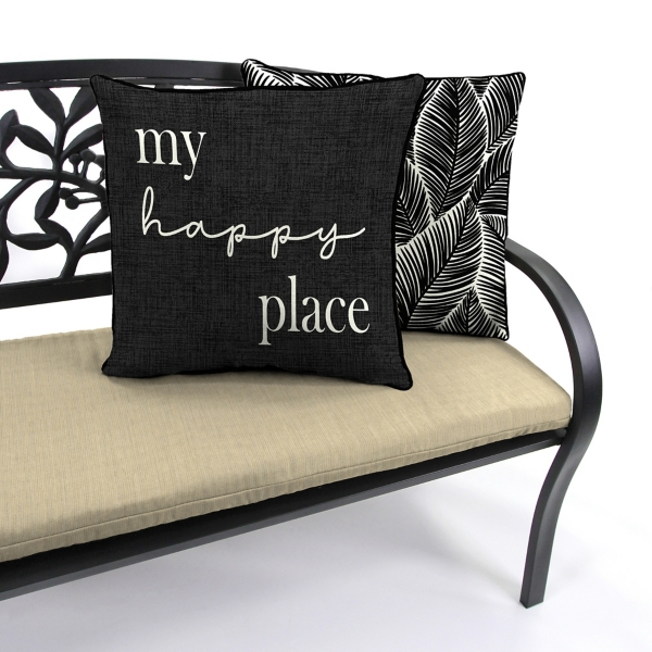 Black & White My Happy Place Outdoor Pillow