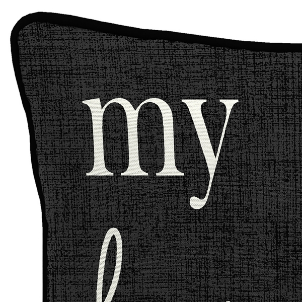 Black & White My Happy Place Outdoor Pillow