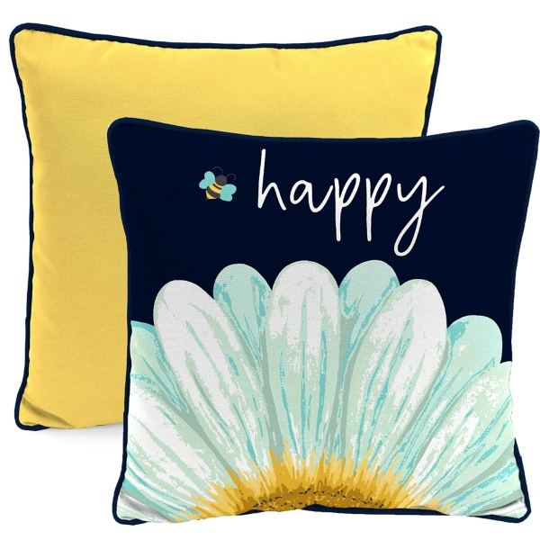 Blue & Yellow Bee Happy Outdoor Pillow